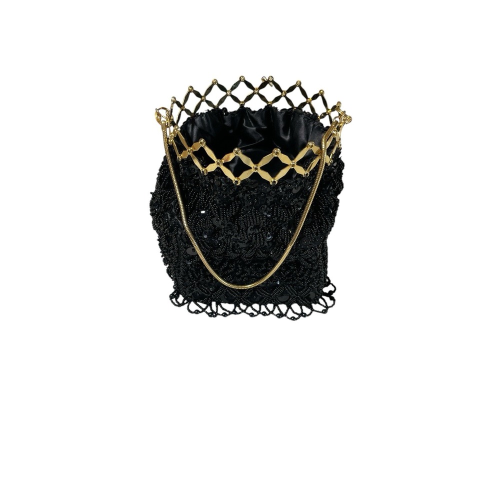 Vintage Flapper Gold Accordion ClosureBlack Beaded Purse, Beaded Fringe, 1920's?